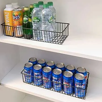 Wetheny Farmhouse Decor Metal Wire Organizer Storage Basket (2 Pack)-Toilet Paper Storage-Organization and Storage for Bedroom, Bathroom, Kitchen Cabinets, Pantry, Laundry Room, Closets (Black)