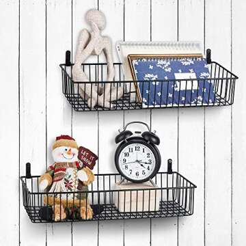 Wetheny Farmhouse Decor Metal Wire Organizer Storage Basket (2 Pack)-Toilet Paper Storage-Organization and Storage for Bedroom, Bathroom, Kitchen Cabinets, Pantry, Laundry Room, Closets (Black)