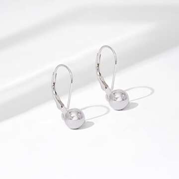 Amazon Essentials Sterling Silver 7MM Ball Lever Back Earrings, (previously Amazon Collection)