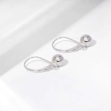 Amazon Essentials Sterling Silver 7MM Ball Lever Back Earrings, (previously Amazon Collection)