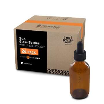The Bottle Depot - 2 oz Glass Dropper Bottle - 24 Pack - Clear Amber - Tincture Bottles With Dropper