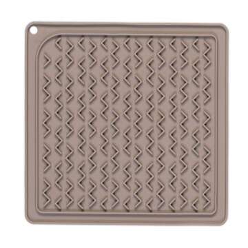 Messy Mutts Silicone Therapeutic Interactive Feeding and Licking Mat | 8” x 8” | Slow Feeder for Boredom & Anxiety | Lick Pad for Cats & Small Dogs | Grey w/Spatula