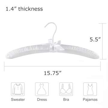 Better to U Pure White Satin Padded Sweater Hangers 5 Pack, Blouse Hanger with Thick & Soft Foam for...