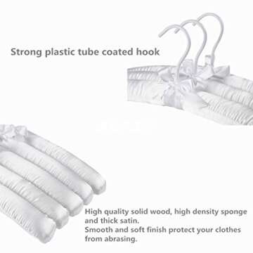 Better to U Pure White Satin Padded Sweater Hangers 5 Pack, Blouse Hanger with Thick & Soft Foam for Bridal Wedding Dress Lingerie, Smooth Silk Covered Shirt Hanger Without Shoulder Bump
