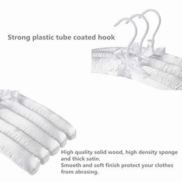 Better to U Pure White Satin Padded Sweater Hangers 5 Pack, Blouse Hanger with Thick & Soft Foam for Bridal Wedding Dress Lingerie, Smooth Silk Covered Shirt Hanger Without Shoulder Bump