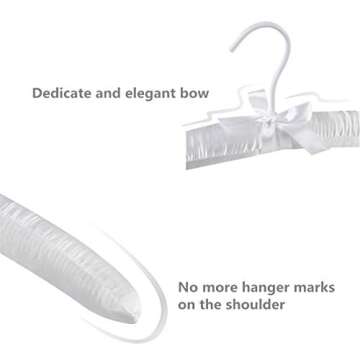 Better to U Pure White Satin Padded Sweater Hangers 5 Pack, Blouse Hanger with Thick & Soft Foam for Bridal Wedding Dress Lingerie, Smooth Silk Covered Shirt Hanger Without Shoulder Bump