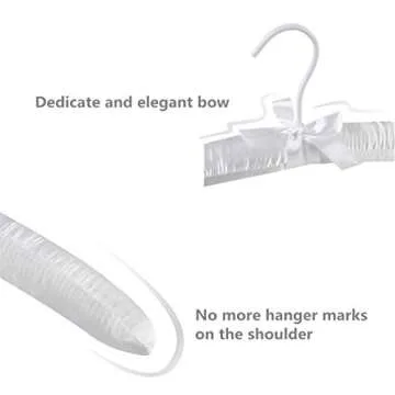 Better to U Pure White Satin Padded Sweater Hangers 5 Pack, Blouse Hanger with Thick & Soft Foam for Bridal Wedding Dress Lingerie, Smooth Silk Covered Shirt Hanger Without Shoulder Bump