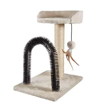PEEKAB Cat Scratching Post with Tower Tree and Arch Self Groomer Massager Brush Kitty Ball Toys for Kittens and Small Cats