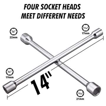 CARTMAN 14 Inch Universal Heavy Duty Lug Wrench 4 Way Tire Iron Wrench