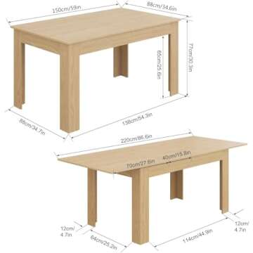 Fingertip WD Extendable Dining Table for 6-10 Person, Wooden Dining Room Table, Modern Extendable Ta...