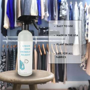 Liquid Iron Wrinkle Release Spray, 16 Ounce, Plant Based, Unscented, Made in The USA (1)