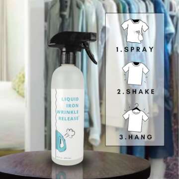 Liquid Iron Wrinkle Release Spray, 16 Ounce, Plant Based, Unscented, Made in The USA (1)