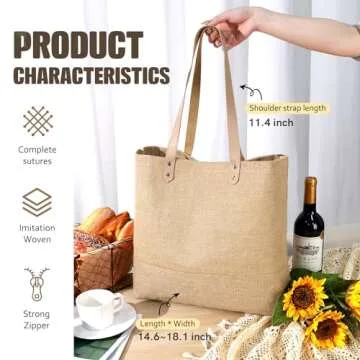 hatisan Large Jute Beach Bag for Women Woven Straw Beach Tote Bag Shoulder Handbags Boho Bag(Pure Be...