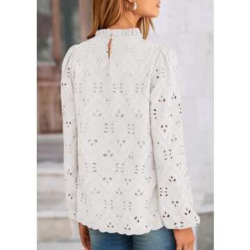 PRETTYGARDEN Tops for Women Trendy 2025 Spring Long Sleeve Blouses Dressy Casual Embroidered Eyelet ...