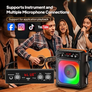 HWWR Karaoke Machine - Portable Speaker with Wireless Mics