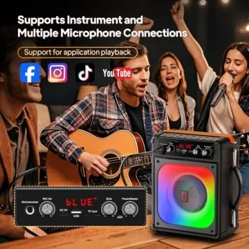 HWWR Karaoke Machine - Portable Speaker with Wireless Mics