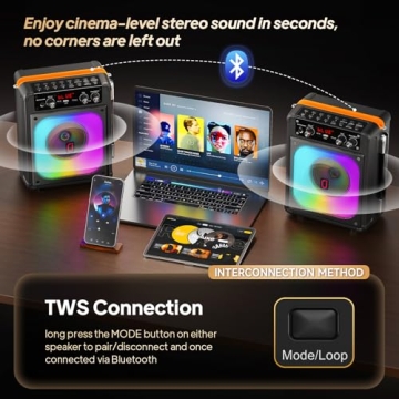 HWWR Karaoke Machine - Portable Speaker with Wireless Mics