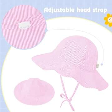 Zando Baby Girl Sun Hat Infant Wide Brim Hats Baby Boy Beach Hat UPF 50+ Toddler Caps for Boys Girls Baby Bucket Hat Pink&Beige 0-6 Months