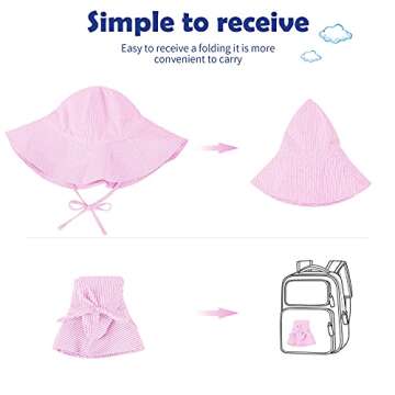 Zando Baby Girl Sun Hat Infant Wide Brim Hats Baby Boy Beach Hat UPF 50+ Toddler Caps for Boys Girls Baby Bucket Hat Pink&Beige 0-6 Months