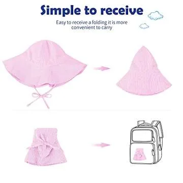 Zando Baby Girl Sun Hat Infant Wide Brim Hats Baby Boy Beach Hat UPF 50+ Toddler Caps for Boys Girls Baby Bucket Hat Pink&Beige 0-6 Months