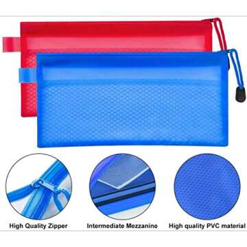 JM-capricorns 36pcs 9 x 4-1/2 inches Waterproof Plastic Double Layer Zipper File Bags Invoice pouches Bill Bag Pencil Pouch Pen Bag (8 Color)