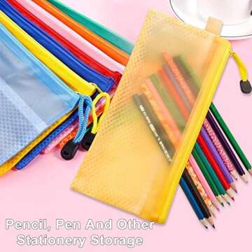 JM-capricorns 36pcs 9 x 4-1/2 inches Waterproof Plastic Double Layer Zipper File Bags Invoice pouches Bill Bag Pencil Pouch Pen Bag (8 Color)