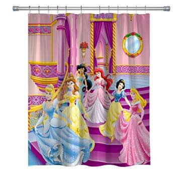 GOODCARE Princess Shower Curtain for Girl Kids Bathroom Decor Party Background, Polyester Fabric Bathroom Shower Curtain, 12 Free Hooks 71 x 71 inches