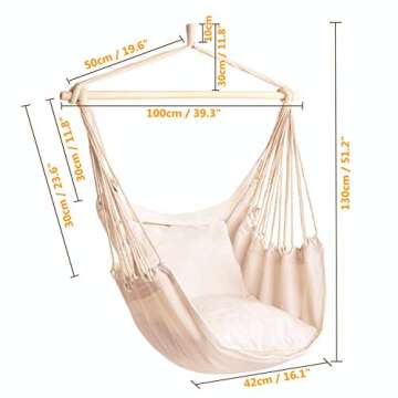 CCTRO Hanging Rope Hammock Chair Swing Seat, Large Brazilian Hammock Net Chair Porch Chair for Yard, Bedroom, Patio, Porch, Indoor, Outdoor - 2 Seat Cushions Included