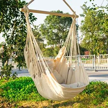 CCTRO Hanging Rope Hammock Chair Swing Seat, Large Brazilian Hammock Net Chair Porch Chair for Yard, Bedroom, Patio, Porch, Indoor, Outdoor - 2 Seat Cushions Included