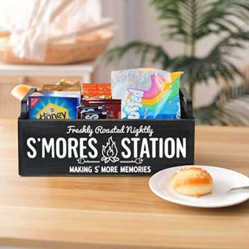 COZYYROME S'Mores Station, Farmhouse S'mores Bar Holder, Smores Caddy, Smores Accessories Organizer, Smores Supplies Container, Smores Maker Box for Smores Kit