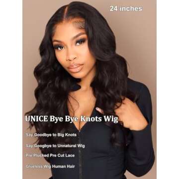 UNICE Bye Bye Knots Wig Body Wave 7x5 HD Lace Front Wigs Human Hair Bleached Invisible Knots Put on ...
