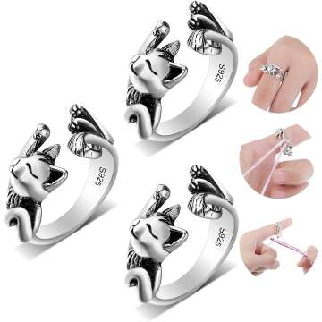 3 Cute Cat Shape Adjustable Knitting Loop Rings for Crochet