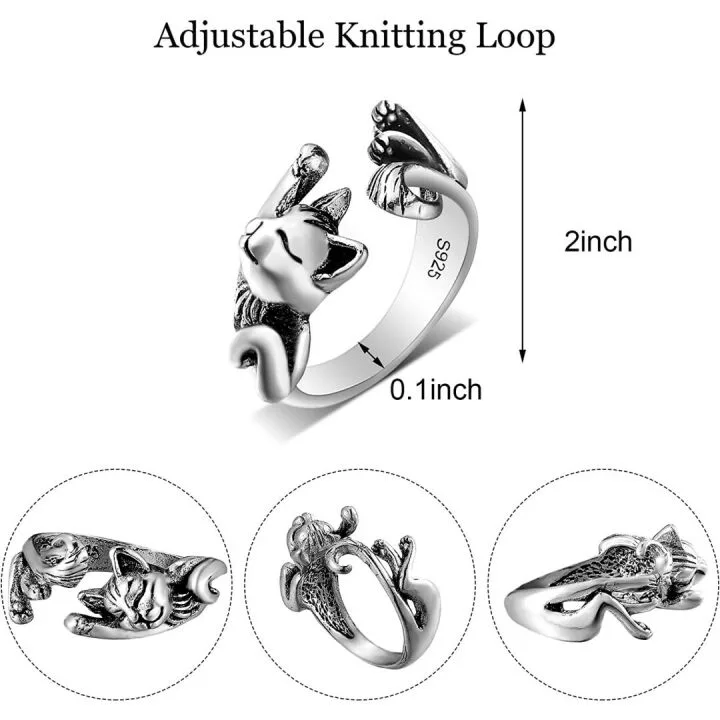 Adjustable Cat Knitting Loop Rings - 3 Pieces Set