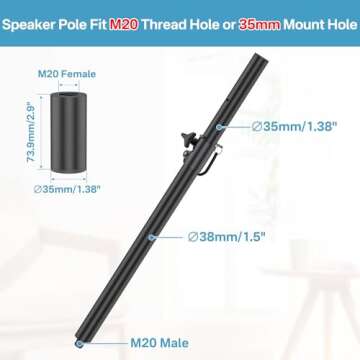 Heavy-Duty Height Adjustable Speaker Pole with M20 Adapter for Subwoofers