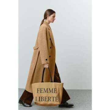 Peaceglad Winter Trench Coats for Women Trendy Long Pea Coat Double Breasted Button Lapel Belted Peacoat (Khaki M)