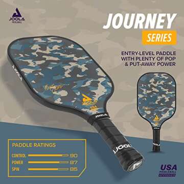 JOOLA Journey Pickleball Paddle – Fiberglass Graphite Surface for More Power – Lightweight Pickleball Paddle w/Increased Control - Multiple Colors & Designs - USAPA Approved - Camo 10mm