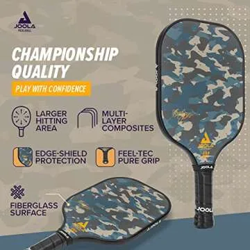 JOOLA Journey Pickleball Paddle – Fiberglass Graphite Surface for More Power – Lightweight Pickleball Paddle w/Increased Control - Multiple Colors & Designs - USAPA Approved - Camo 10mm