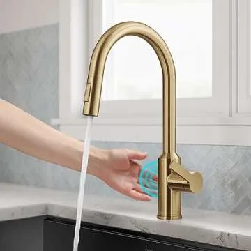 KRAUS Oletto Touchless Sensor Pull-Down Single Handle Kitchen Faucet in Brushed Brass, KSF-2830BB