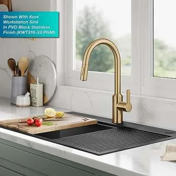 KRAUS Oletto Touchless Sensor Pull-Down Single Handle Kitchen Faucet in Brushed Brass, KSF-2830BB
