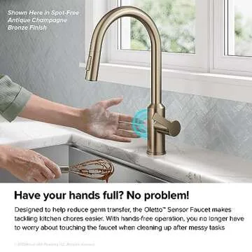 KRAUS Oletto Touchless Sensor Pull-Down Single Handle Kitchen Faucet in Brushed Brass, KSF-2830BB