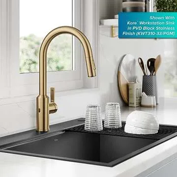 KRAUS Oletto Touchless Sensor Pull-Down Single Handle Kitchen Faucet in Brushed Brass, KSF-2830BB