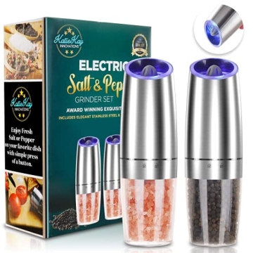 Electric Salt and Pepper Grinder Set 2, Adjustable with LED Light