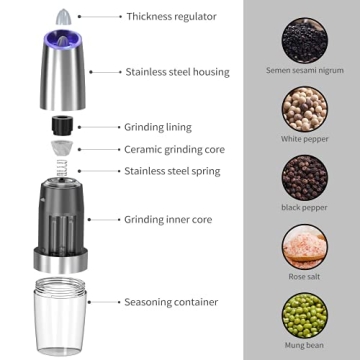 Electric Salt and Pepper Grinder Set 2, Adjustable with LED Light