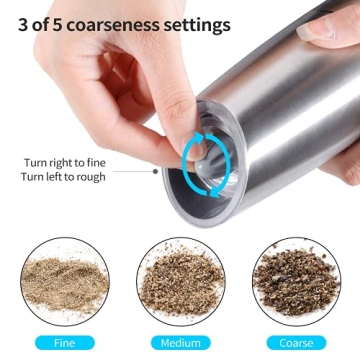 Electric Salt and Pepper Grinder Set 2, Adjustable with LED Light