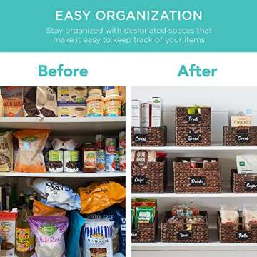 Best Choice Products Set of 4 9x12in Water Hyacinth Pantry Baskets, Woven Kitchen Organizers w/Chalkboard Label, Chalk Marker - Brown