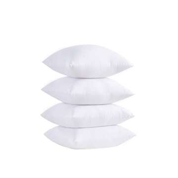 Acanva Throw Pillow Inserts, Euro Sham Form Stuffer with Premium Polyester Micro Fiber, Decorative for Bed, Couch and Sofa, White, 4 Count (Pack of 1)