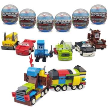 Anditoy 6 Pack Easter Eggs with Vehicle Building Block Toys Inside for Kids Boys Girls Teens Easter ...