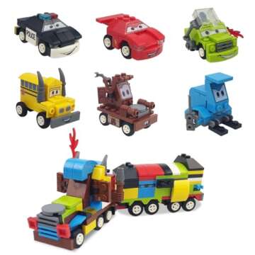 Anditoy 6 Pack Easter Eggs with Vehicle Building Block Toys Inside for Kids Boys Girls Teens Easter Basket Stuffers Fillers Gifts