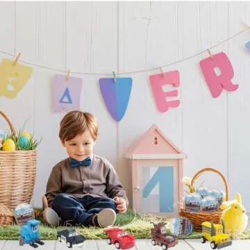 Anditoy 6 Pack Easter Eggs with Vehicle Building Block Toys Inside for Kids Boys Girls Teens Easter Basket Stuffers Fillers Gifts