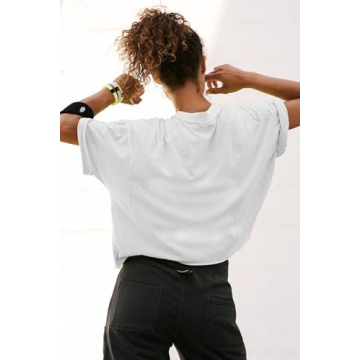 Oversized Workout Tops for Women Crew Neck Roll Hem Soft Crop Tops Basic Workout Yoga Loose Fitting T Shirt White S